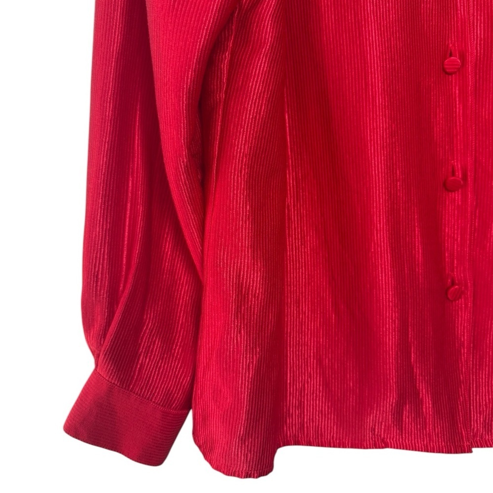 Vintage Ports 100% Silk Blouse Size Medium Red 80s Holiday - Picture 6 of 8